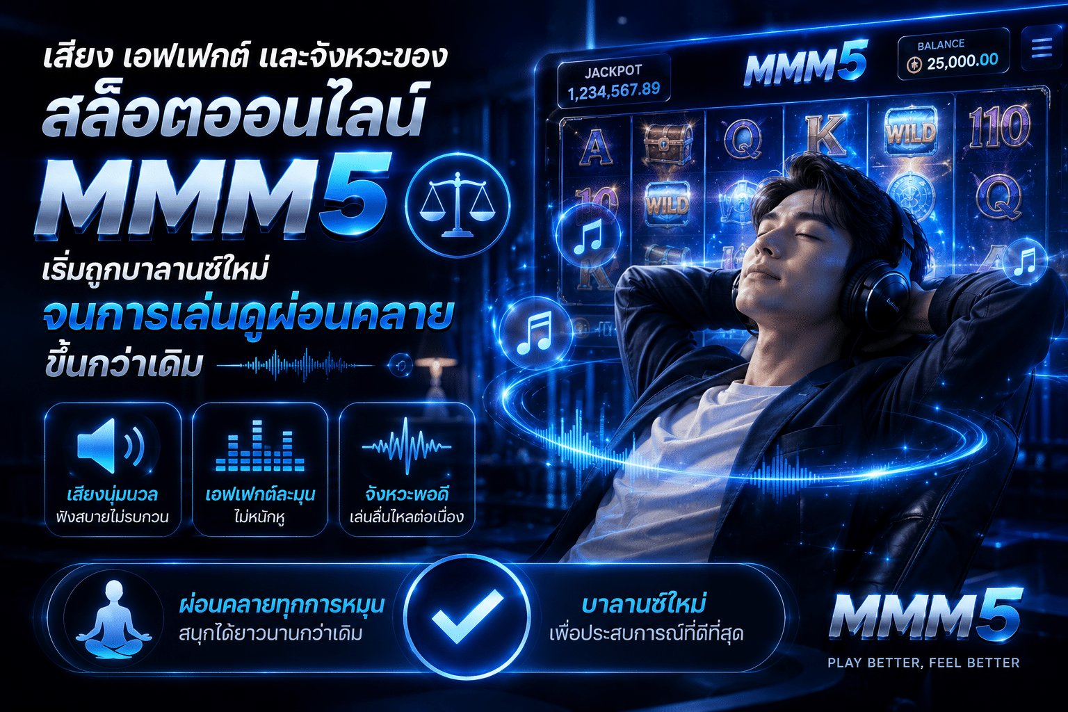 เสียง เอฟเฟกต์ และจังหวะของสล็อตออนไลน์ MMM5 เริ่มถูกบาลานซ์ใหม่ จนการเล่นดูผ่อนคลายขึ้นกว่าเดิม